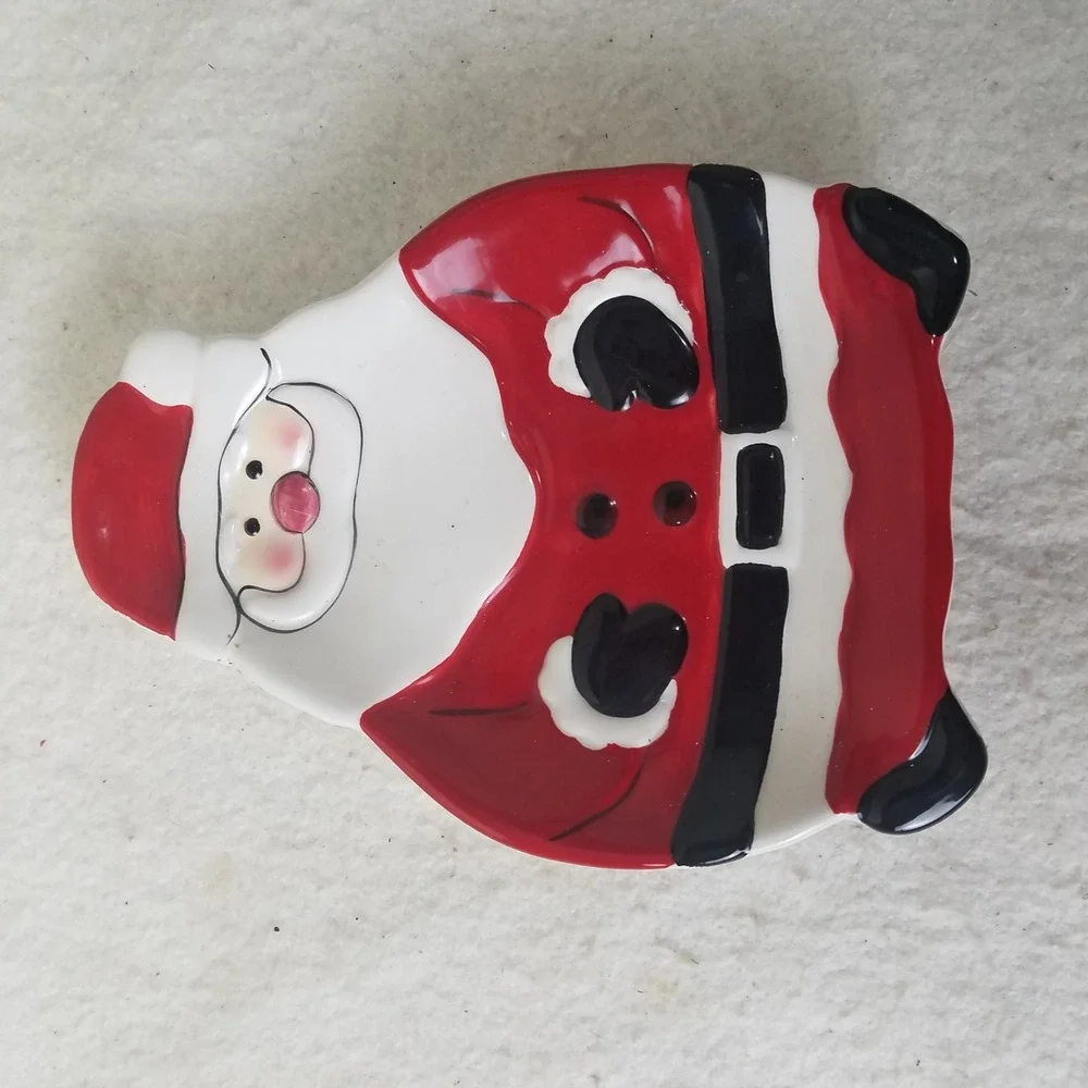 Hand Painted Santa Claus Ceramic Candy Dish Trinket Tray Christmas Decor‎